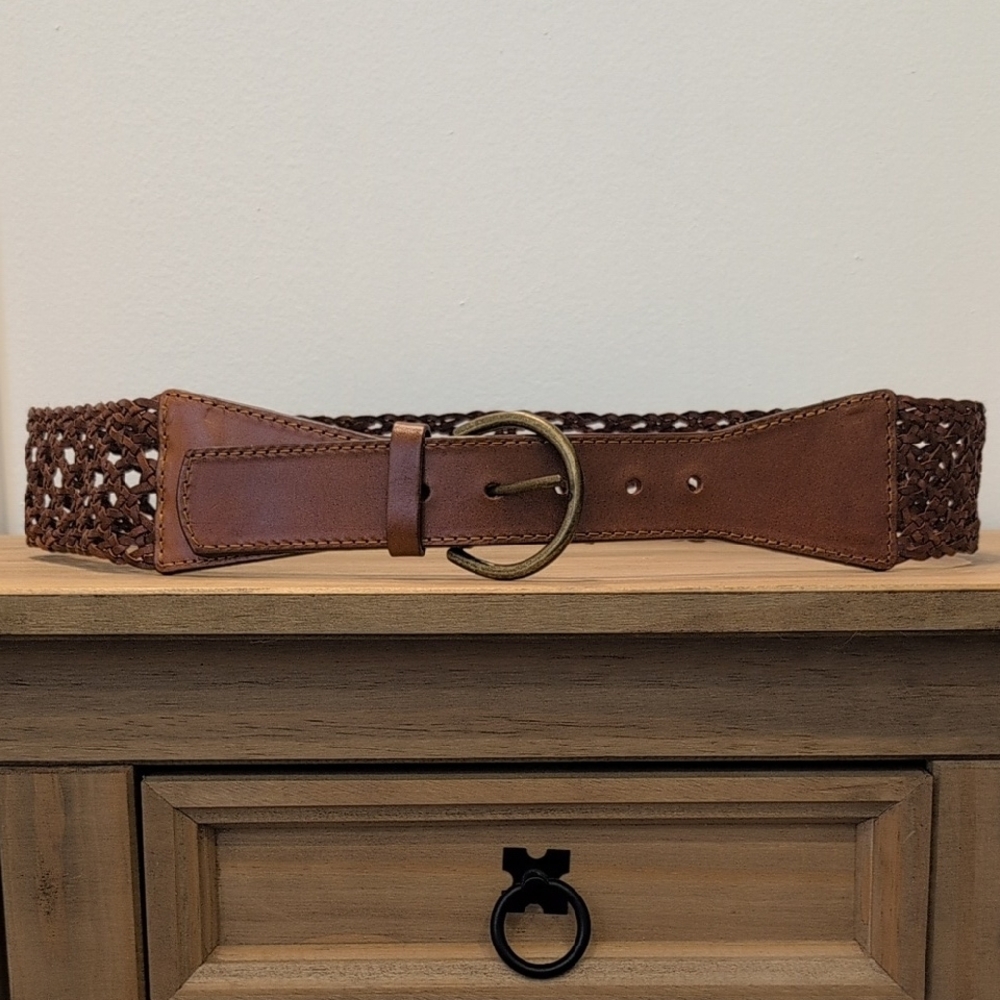 Garnet Hill Brown Woven Leather Belt